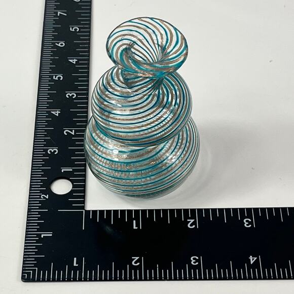 Venetian Murano Perfume Bottle Blue Gold Mouth Blown Fine Art Glass Handblown - Picture 11 of 13